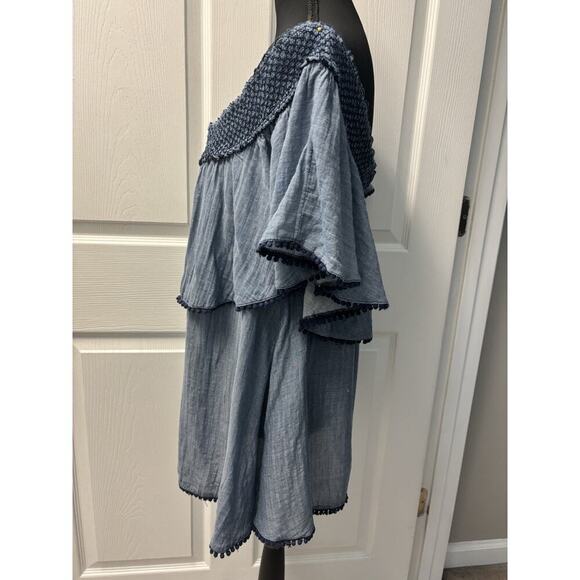 Lane Bryant Denim Blue Off The Shoulder Ruffle Top 14/16 - Picture 3 of 5